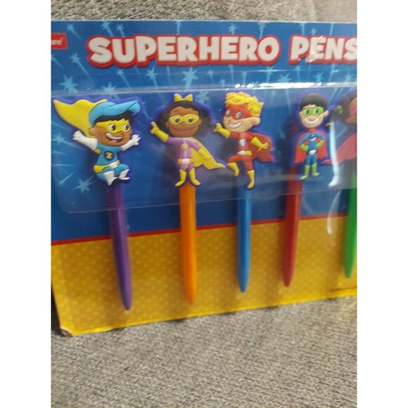 Super Hero Pens Lakeshore Kids Homeschool Classroom Set Of 5 School Writing New - Picture 3 of 10